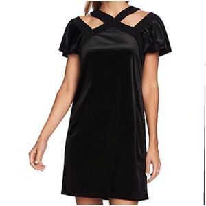 NEW CECE Black VELVET Flutter Sleeve CUTOUT Mini COCKTAIL Shift DRESS XS